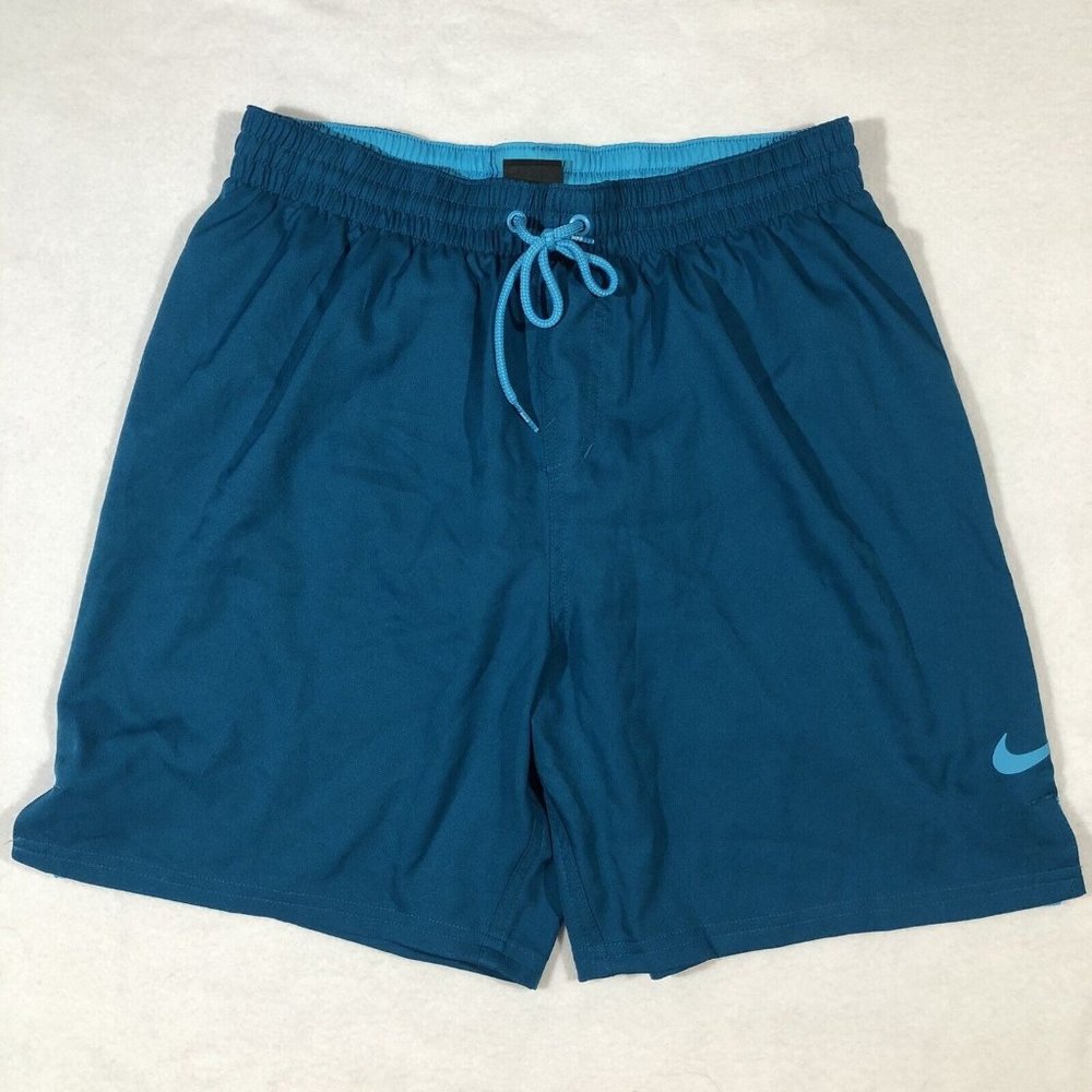Nike Mens Medium Logo Board Shorts Swim Trunks Blue Swoosh Liner